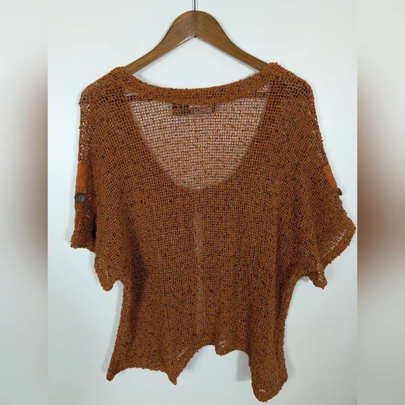 VINTAGE Frazzle Burnt Orange Open Knit Art To Wear Short SleeveCardigan Sweater - Picture 6 of 7